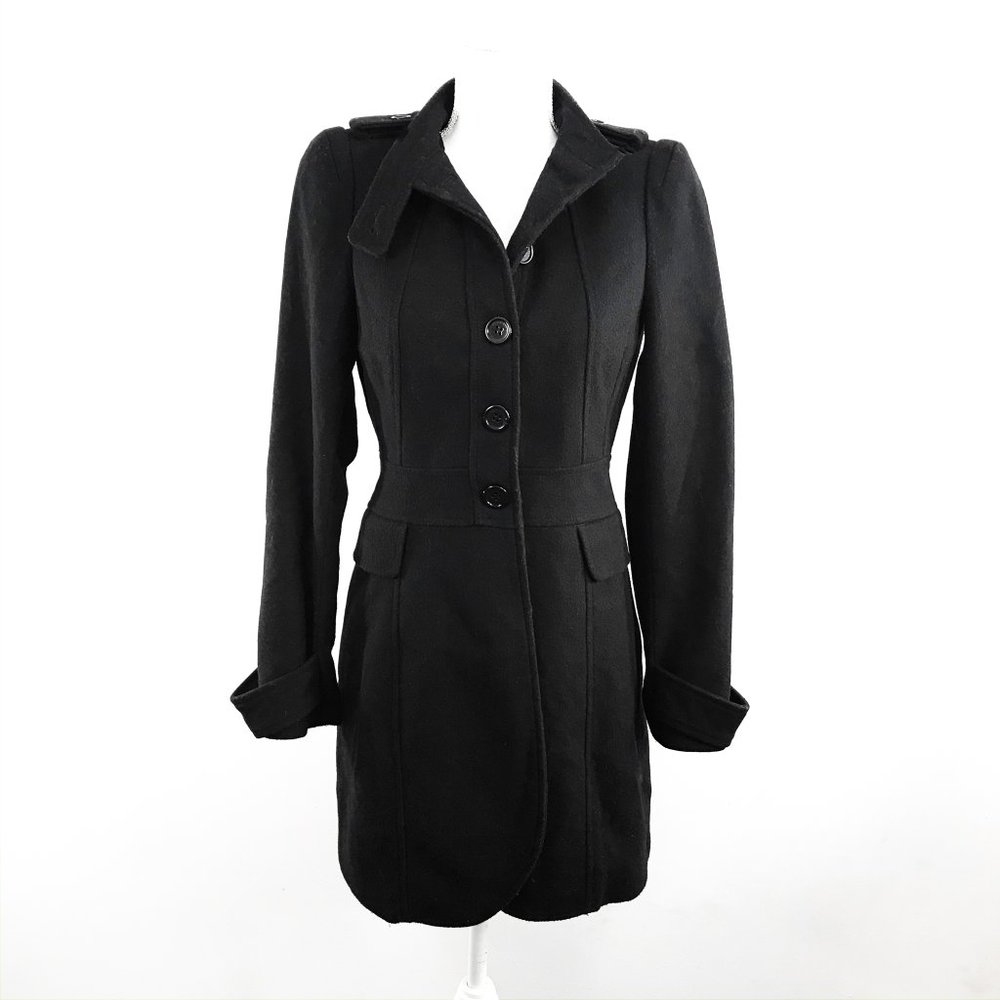Zara Basic Wool Button Up Collared Black Topcoat - image 1